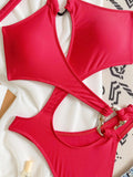 Sexy Tummy Cut Out Halter Women Thong Swimwear One Piece Swimsuit Female High Cut Monokini Rings Bathing Suit Swim Beach Wear
