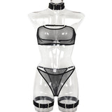 Toucheart 4 Piece Set Sexy Lingerie Set Elasticity Mesh Patchwork See-Through Breast-Wrapping Three-Point Briefs Sexy Underwear