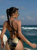 2026 Golden Sparkling Halter Rings Bikini Women Swimsuit Female Swimwear Two-pieces Bikini Set High Cut Bathing Suit Swim Lady