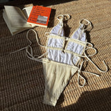 Deep V Neck Halter Wrinkled Female Swimwear One Piece Swimsuit Women Backless Monokini High Cut Bather Bathing Suit Swim Lady