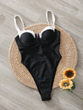 S - XL Splicing High Leg Cut One Piece Swimsuit Women Swimwear Female Underwired V-Bar Bather Bathing Suit Swim Beach Bodysuit