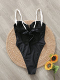 S - XL Splicing High Leg Cut One Piece Swimsuit Women Swimwear Female Underwired V-Bar Bather Bathing Suit Swim Beach Bodysuit