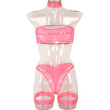 Toucheart 4 Piece Set Sexy Lingerie Set Elasticity Mesh Patchwork See-Through Breast-Wrapping Three-Point Briefs Sexy Underwear