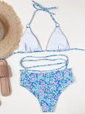 2026 Sexy Bikini Women Swimwear Swimsuit Cross Straps Hollow Triangle Halter Floral Bikinis Set Bathing Suit Beach Bikini Female