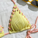 2025 Halter Wrinkled Weaved Bikini Women Swimwear Female Swimsuit Two Pieces Bikini Set Brazilian Bathing Suit Swim Beach Wear