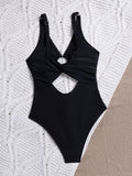 S - XL Tummy Cut Out Women Swimwear One Piece Swimsuit Female High Cut Monokini Metal Rings Bather Bathing Suit Swim Beachwear