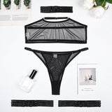 Toucheart 4 Piece Set Sexy Lingerie Set Elasticity Mesh Patchwork See-Through Breast-Wrapping Three-Point Briefs Sexy Underwear
