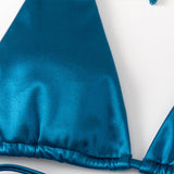Wrap Around Halter Metallic Satin Bikini Women Swimwear Female Swimsuit Two-pieces Bikini Set Brazilian Bathing Suit Swim Lady