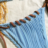 2025 Halter Wrinkled Weaved Bikini Women Swimwear Female Swimsuit Two Pieces Bikini Set Brazilian Bathing Suit Swim Beach Wear