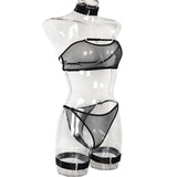 Toucheart 4 Piece Set Sexy Lingerie Set Elasticity Mesh Patchwork See-Through Breast-Wrapping Three-Point Briefs Sexy Underwear