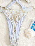 Sexy Tummy Cut Out Halter Women Thong Swimwear One Piece Swimsuit Female High Cut Monokini Rings Bathing Suit Swim Beach Wear