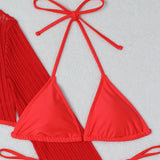 Mesh Sheer Long Sleeve Cover-Up Micro Bikini Female Swimsuit Women Swimwear Three-pieces Bikini Set Bathing Suit Swim Beach Wear