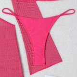 Mesh Sheer Long Sleeve Cover-Up Micro Bikini Female Swimsuit Women Swimwear Three-pieces Bikini Set Bathing Suit Swim Beach Wear