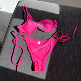 One Shoulder Mesh Bikinis Underwired V-Bar Bikini Women Swimwear Female Swimsuit Two-pieces Bikini Set Push Up Bathing Suit Swim