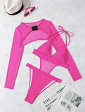 Neon Long Sleeve High Cut Out Women Swimwear One Piece Swimsuit Female Mesh Monokini Bather Bathing Suit Swim Lady Beachwear