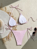 Shell Decoration Ribbed Bikini Women Swimwear Female Swimsuit Two-pieces Bikini Set Halter Strappy Bather Bathing Suit Swim Lady