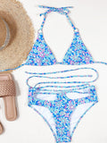 2026 Sexy Bikini Women Swimwear Swimsuit Cross Straps Hollow Triangle Halter Floral Bikinis Set Bathing Suit Beach Bikini Female