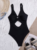 S - XL Tummy Cut Out Women Swimwear One Piece Swimsuit Female High Cut Monokini Metal Rings Bather Bathing Suit Swim Beachwear