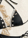 Shell Decoration Ribbed Bikini Women Swimwear Female Swimsuit Two-pieces Bikini Set Halter Strappy Bather Bathing Suit Swim Lady