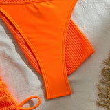 Mesh Sheer Long Sleeve Cover-Up Micro Bikini Female Swimsuit Women Swimwear Three-pieces Bikini Set Bathing Suit Swim Beach Wear