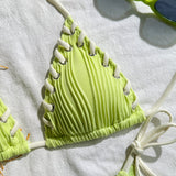 2025 Halter Wrinkled Weaved Bikini Women Swimwear Female Swimsuit Two Pieces Bikini Set Brazilian Bathing Suit Swim Beach Wear