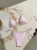 Shell Decoration Ribbed Bikini Women Swimwear Female Swimsuit Two-pieces Bikini Set Halter Strappy Bather Bathing Suit Swim Lady