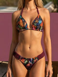 Printed Halter Braided Rope Mini Thong Bikini Female Swimsuit Women Swimwear Two-pieces Bikini Set High Cut Bather Bathing Suit