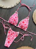 2025 Floral Printed Halter Bikini Female Swimsuit Women Swimwear Two-pieces Bikini set Strappy Bow Bather Bathing Suit Swim Lady