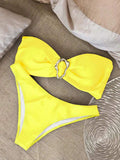 XS - L Metal Ring Bandeau Bikini Women Swimwear Female Swimsuit Two-pieces Bikini set Brazilian High Cut Bathing Suit Swim Lady