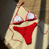Sexy Wrinkled Halter Brazilian Bikini Women Swimwear Female Swimsuit Two-pieces Bikini Set High Cut Bathing Suit Swim Beach Wear