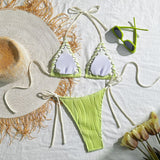 2025 Halter Wrinkled Weaved Bikini Women Swimwear Female Swimsuit Two Pieces Bikini Set Brazilian Bathing Suit Swim Beach Wear