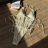 Deep V Neck Halter Wrinkled Female Swimwear One Piece Swimsuit Women Backless Monokini High Cut Bather Bathing Suit Swim Lady