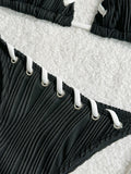 2025 Halter Wrinkled Weave Bikini Women Swimwear Female Swimsuit Two Pieces Bikini Set Brazilian Bathing Suit Swim Beach Wear