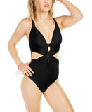 Bar III Black Wrap-Around One-Piece Swimsuit, Us X-Small
