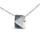 14K White Gold 1/4 Cttw Treated Blue Diamond Matte Finished Pyramid Pendant Necklace (Blue Color, SI1-SI2 Clarity) - 18" Inches