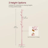 Modern Solid Wood Coat Rack Entryway Hall Tree Hat Stand in Pink
