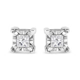 .925 Sterling Silver 1/2 Cttw Miracle Set Princess-cut Diamond Solitaire Stud Earrings (I-J Color, SI1-SI2 Clarity)