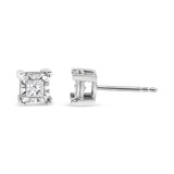 .925 Sterling Silver 1/2 Cttw Miracle Set Princess-cut Diamond Solitaire Stud Earrings (H-I Color, I1-I2 Clarity)