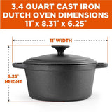 3.4 Quart Pre-Seasonded Cast Iron Dutch Oven with Handles and Lid