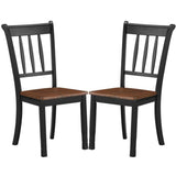 Set of 2 Solid Wood Black Mission Style Armless Dining Chairs with Brown Seat