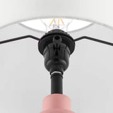 Small Pink Desk Light Table Lamp with White Fabric Shade for Bedside Nightstand