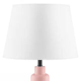 Small Pink Desk Light Table Lamp with White Fabric Shade for Bedside Nightstand