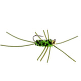 Barbless Pat's Rubber Legs Tungsten Bead Jigged Black/Chartreuse Euro Nymph  - Set of 6 Flies Hook Size 10