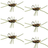 Barbless Pat's Rubber Legs Tungsten Bead Jigged  Coffee/Black Euro Nymph  - Set of 6 Flies Hook Size 10