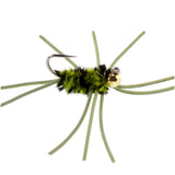 Pat's Rubber Legs Tungsten Jig Black/Olive Euro Nymph 12 Flies Size 10