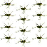 Pat's Rubber Legs Tungsten Jig Black/Olive Euro Nymph 12 Flies Size 10