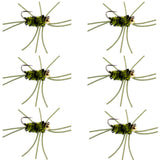 Barbless Pat's Rubber Legs Tungsten Bead Jigged  Olive/Black Euro Nymph  - Set of 6 Flies Hook Size 10