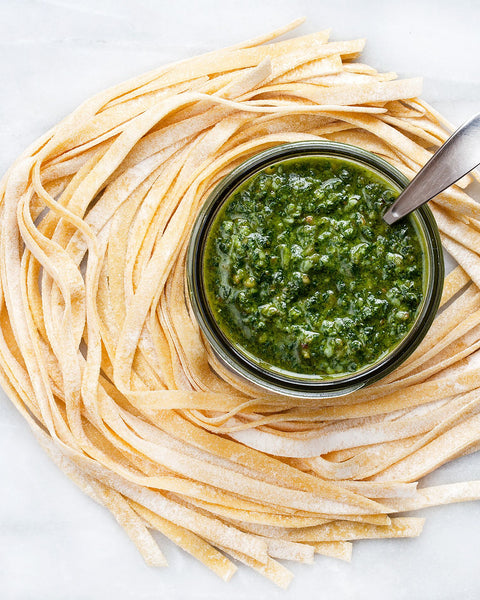 Garlic Scape and Hazelnut Pesto Sauce