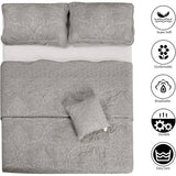 Queen size Ash Grey Damask Embroidered 4 Piece Oversized Bedspread Set