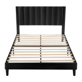 Queen size Modern Black Velvet Upholstered Platform Bed with Headboard